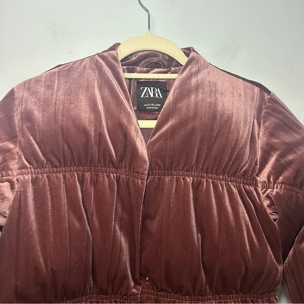 Zara Mauve Velvet Snap Button Puffer Jacket Size 11-12 Kids